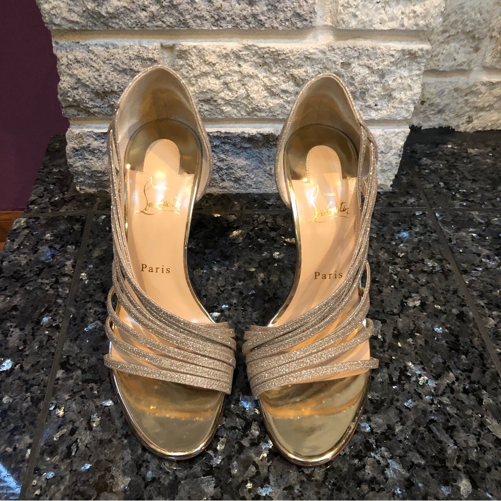 Christian Louboutin Metallic Norina 120 Glitter Sandal Heels - Picture 3 of 10